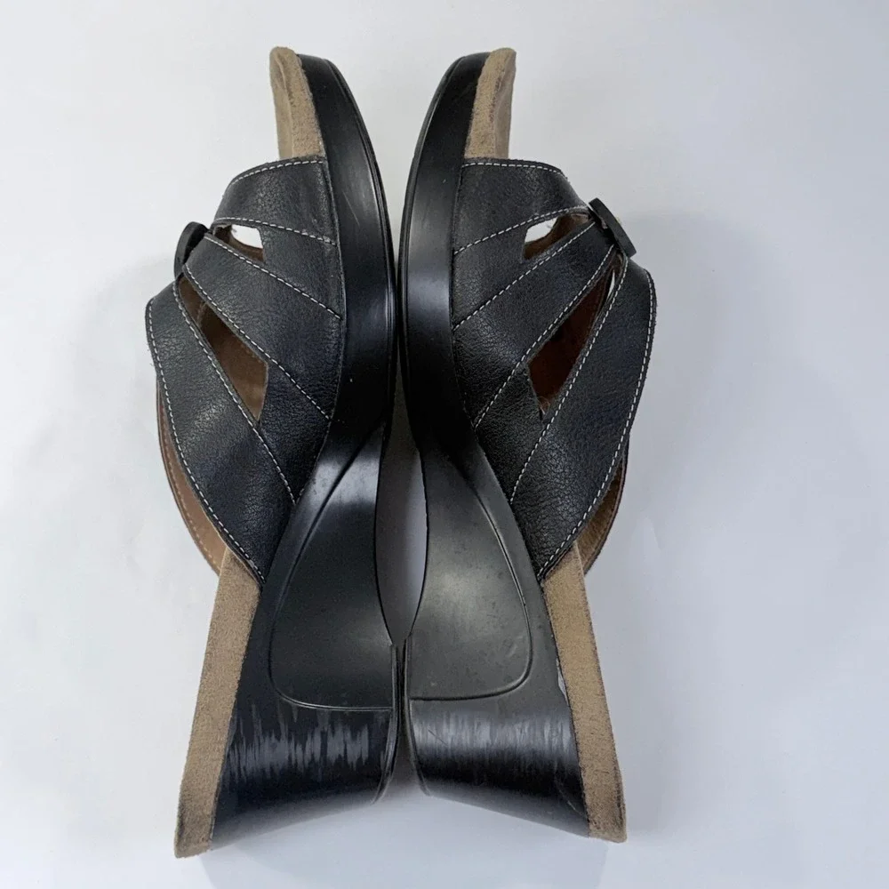 Patrizia by Spring Step Sandal Womens 41/9.5-10 Black Wedge Slide Button Comfort